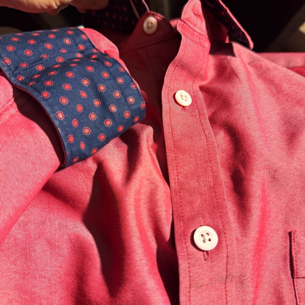 Express Contrast Fitted Shiny Red Button-Down Shi… - image 3